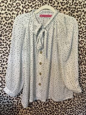 Buru Women white black Polka dots 3/4 Sleeve neck tie Blouse XS
